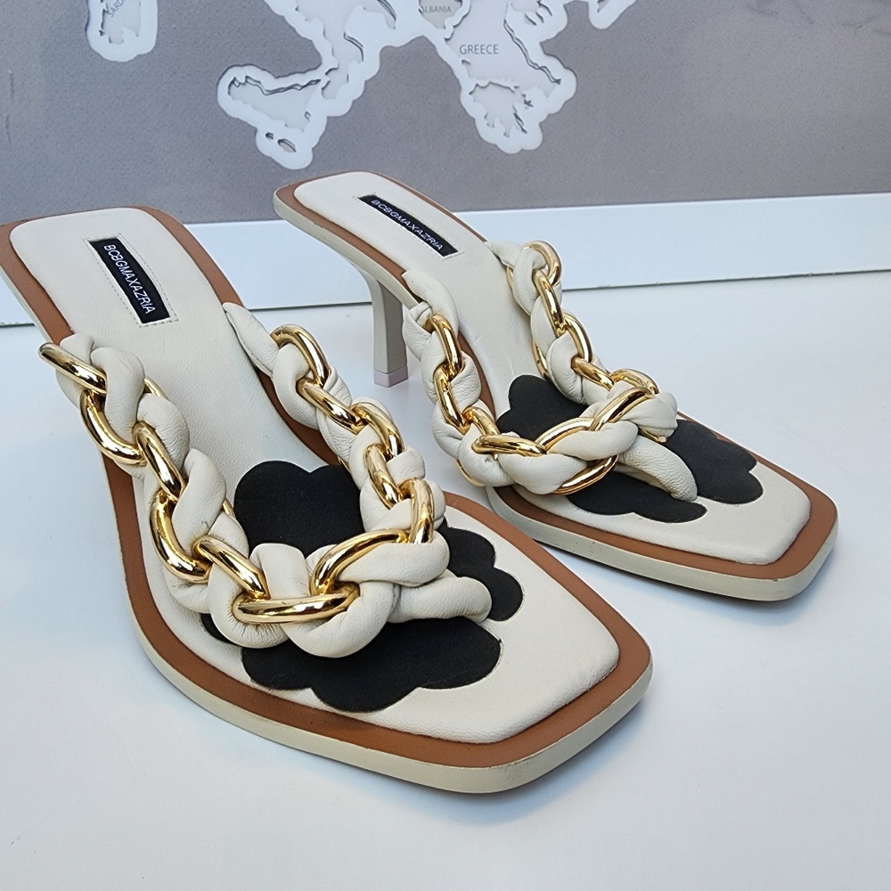 BCBGMAXAZRIA Mistia Braided Chain Kitten Heel Leather Sandal NEW Size 6.5 - Picture 10 of 13